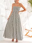 CUPSHE Womens Summer Maxi Dress Casual Sleeveless Square Neck Striped Beach Long Dress with Pockets