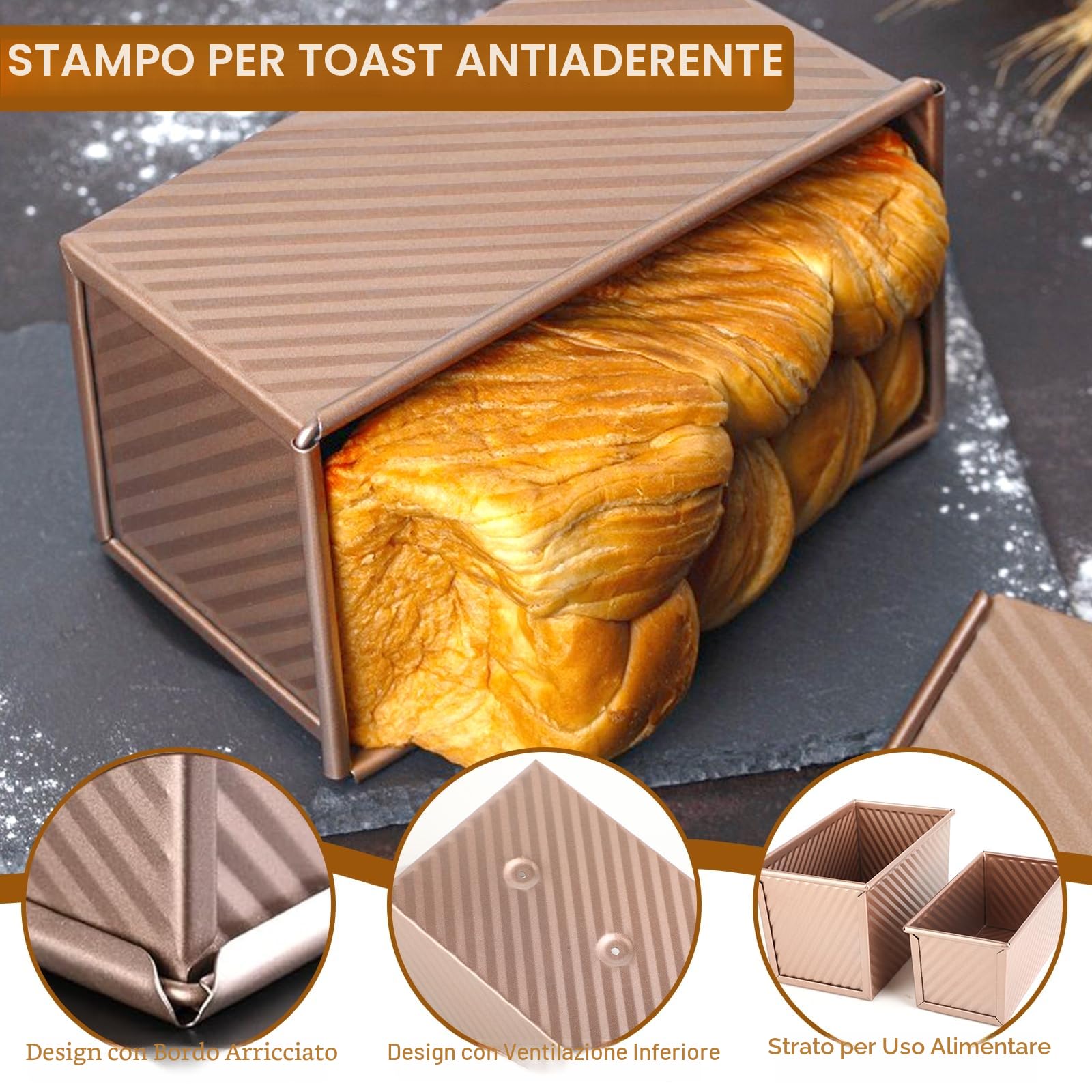 Set di 2 Stampi per Pane in Cassetta con Coperchio – Stampo Antiaderente per Pane, Torte e Dolci, Stampo Plumcake, Pratico per Uso Domestico, con 1 Spatola in Silicone e 1 Pennello in Silicone.