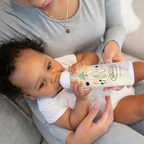Miniatura 11 de Dr. Brown's Natural Flow Anti-Colic Options+ Biberón estrecho de 8 oz/8.5 fl oz, con boquilla de flujo lento nivel 1, libre de BPA, 0.0 ft+, oso,