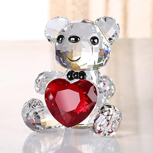 Miniatura 2 de DOJOZ Figura de oso de peluche de cristal, regalo dulce, corazón rojo, adorable animal, adorno coleccionable de cumpleaños (blanco)