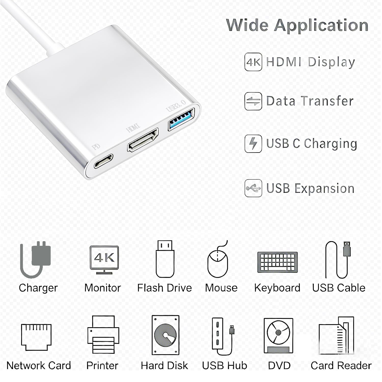 USB-C to HDMI Adapter (Supports 4K / 30Hz) - Type- C 3 in 1 Converter Cable for 2017/2018 MacBook Pro, MacBook, Mac Pro, iMac, Chromebook, & More USB 3.0 Type-C Devices — Amazon image 9