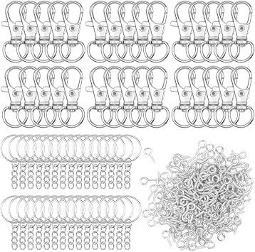 240 Pieces Lobster Claw Clasps Key Chain Rings Key Chain Set for Hanging Include 30 Swivel Snap Clasps 30 Keychain Rings with Open Jump Rings and 180 Screw Eye Pins Sliver