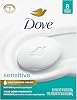 Jabón Dove Beauty Bar Sensitive, 8 barras para piel sensible, sin fragancia e hipoalergénico 3.75 oz | Para piel sensible, ayuda a limpiar suavemente, con 1/4 de crema humectante, para cara, cuerpo y manos, humectante sin fragancia 1