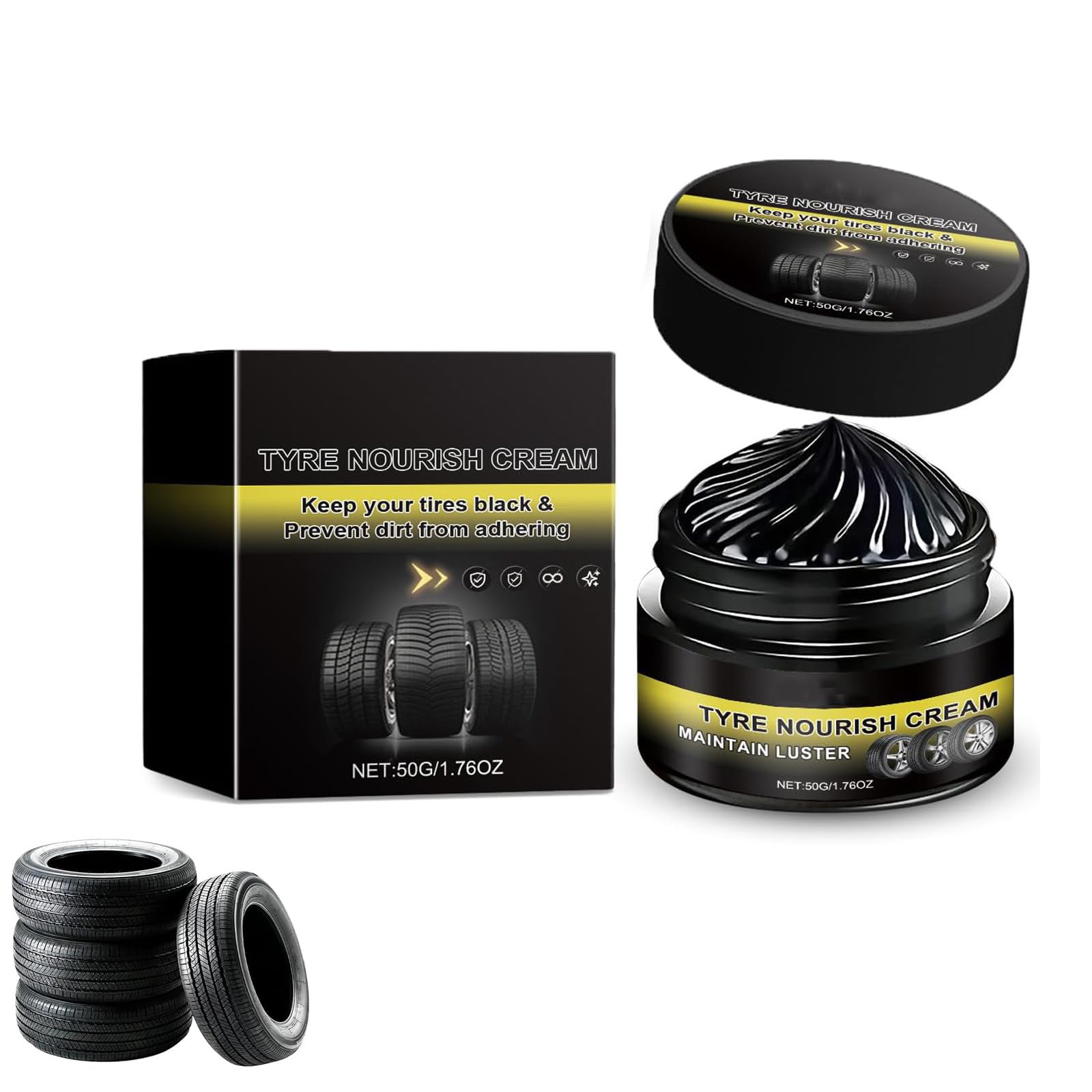 Tyre Nourish Cream, Tire Coating Paste, Powerful Wheel Cleaning Refurbish Wax, Car Tires & Plastic Trim Renewal Paste, for Car Trucks Motorcycles Tires, Restores Black Gloss, Blocks UV (2PCS) — view 8