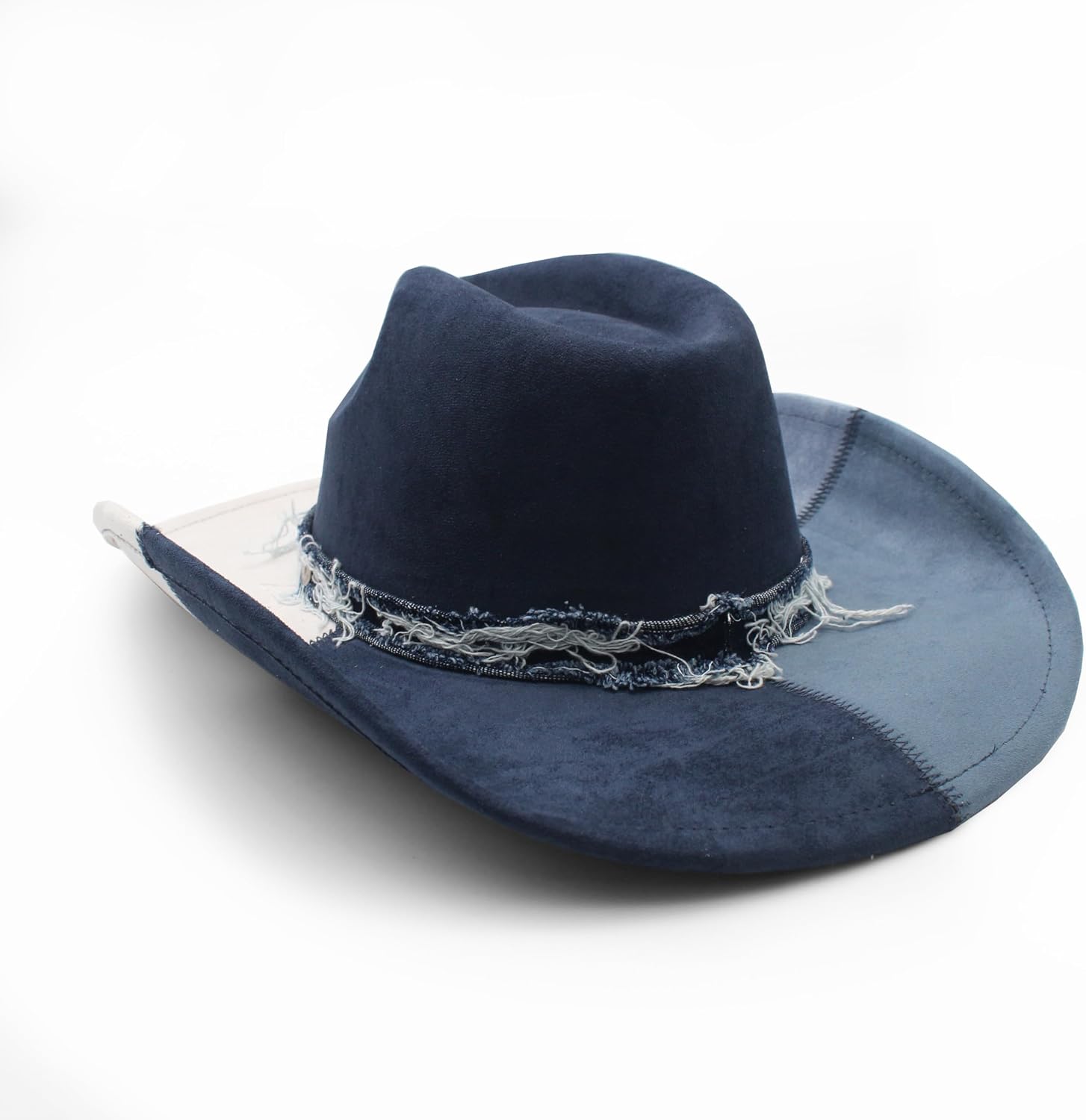 Suede Denim Cowboy Hat for Women Man Wide Brim Cowboy Hat with Chinstraps Western Cowgirl Hat for Party
