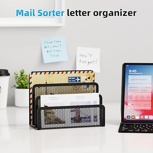 Miniatura 3 de Marbrasse Mail Organizer for Desk, 3-Slot Mesh Metal Mail Holder countertop, Letter Holder, Office Desktop Envelope and Document Storage Rack (Black)