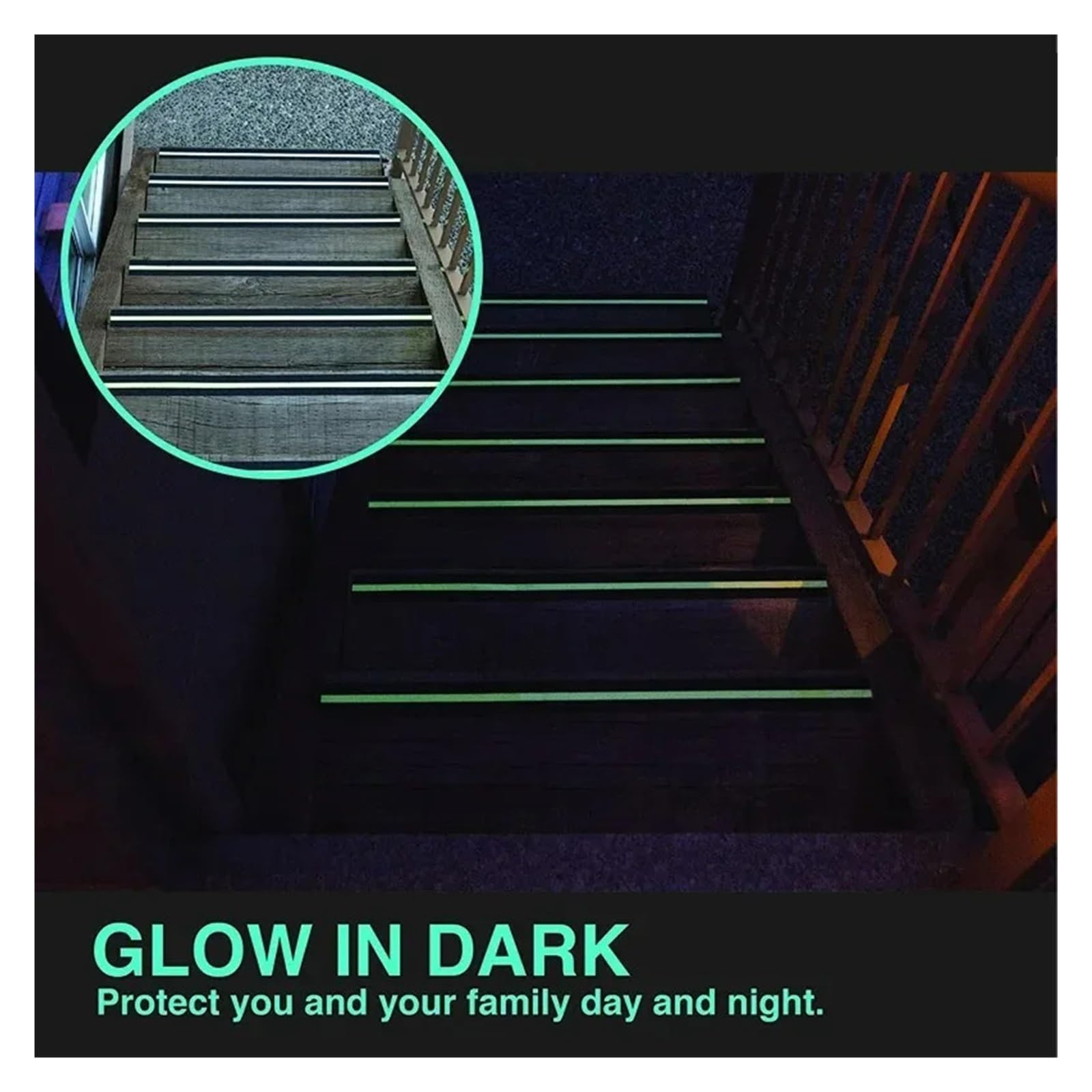 Cinta de agarre antideslizante luminosa que brilla en la oscuridad, cintas tracción antideslizantes para Escaleras(10M)