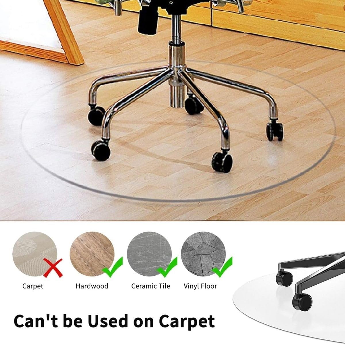 Alfombrillas Redondas de protección de Suelo de 1mm for baldosas de Madera, Alfombrilla Transparente for Silla de Escritorio, for Madera Dura, Alfombra de Vinilo Impermeable(Frosted,110cm)