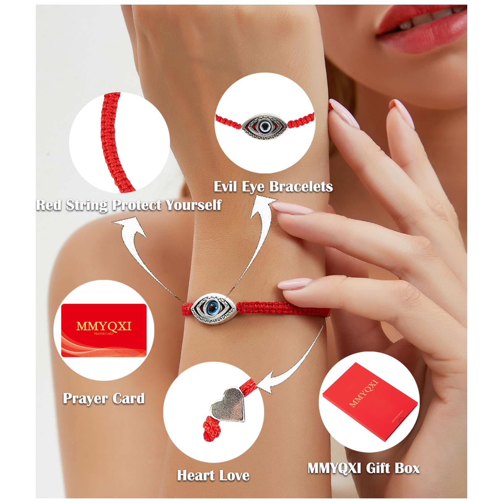 Braccialetti rossi da donna, braccialetti rossi per protezione, braccialetto portafortuna regolabile intrecciato a mano