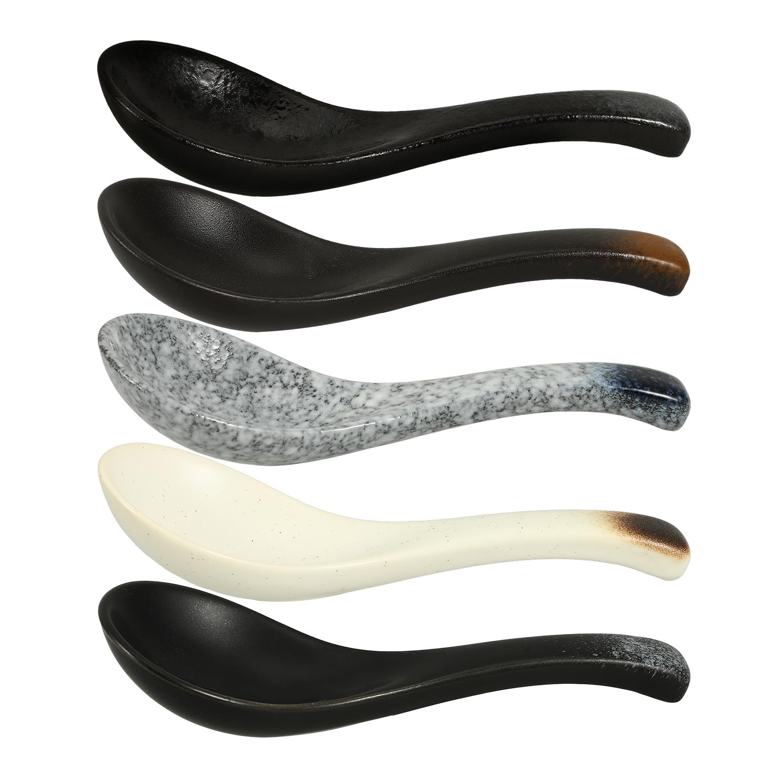 Cuillères à soupe japonaises Hemobllo en céramique pour ramen et bouillons, lot de 5 pièces