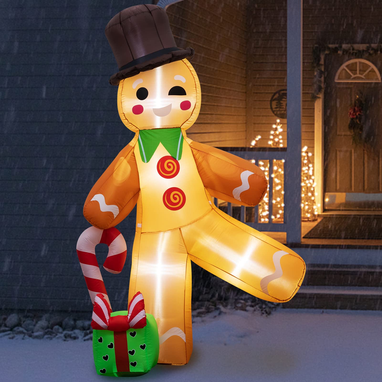 Bonhomme en pain d'épices gonflable de Noël 2m10 avec lumières LED intégrées Joybest pour jardin