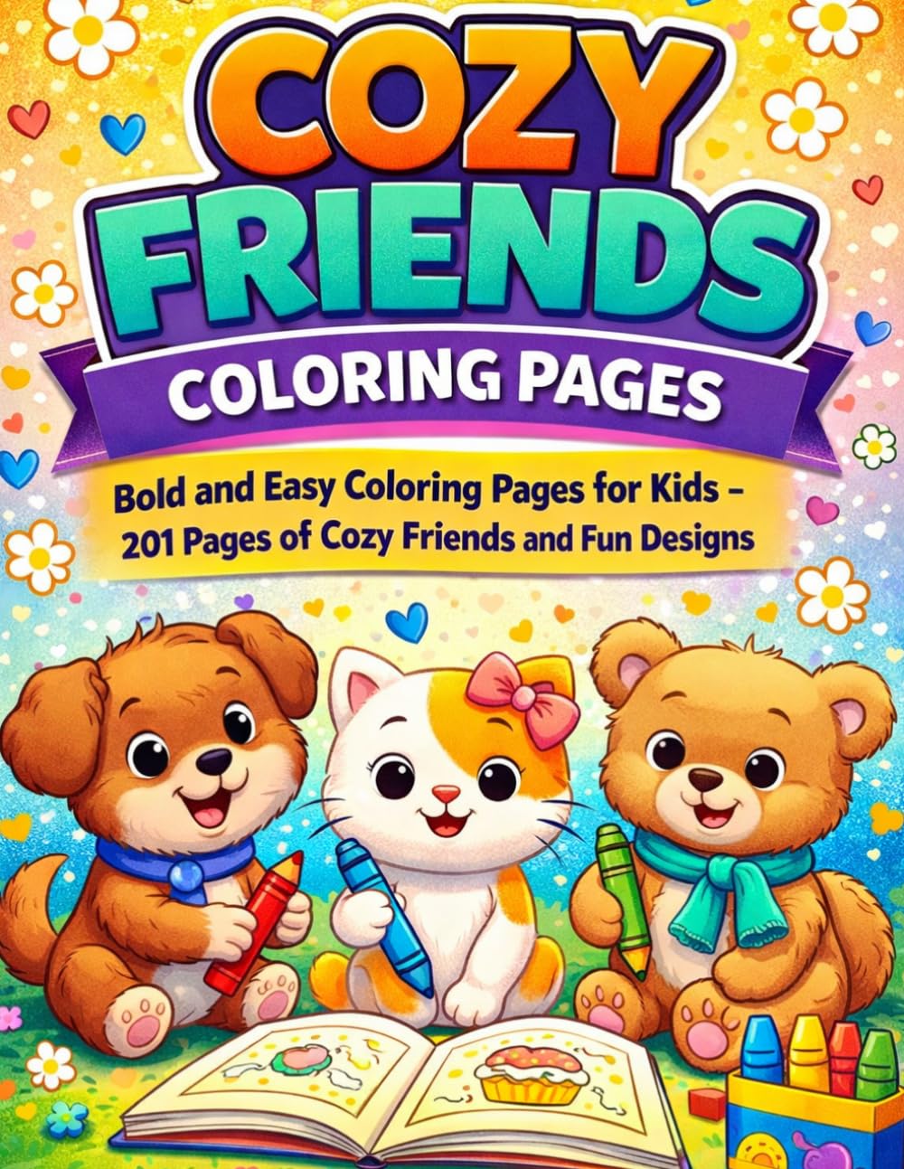 COZY FRIENDS COLORING PAGES BOLD AND EASY: Bold and Easy Coloring Pages for Kids - 201 Pages of Cozy Friends and Fun Designs