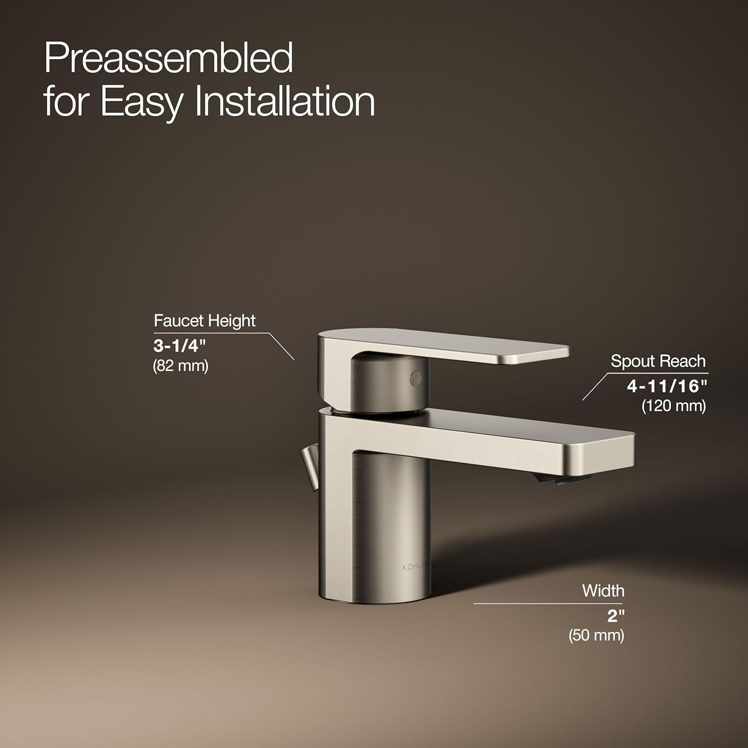Kohler 24804-4-BN Parallel® Low Single-Handle Bathroom Sink Faucet, 1.2 gpm, Vibrant Brushed Nickel