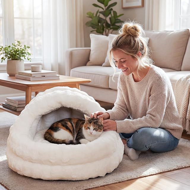 Foto 7 de 7 de Galatée Cama Cueva para Gatos, Refugio Suave y Cálido para Mascotas
