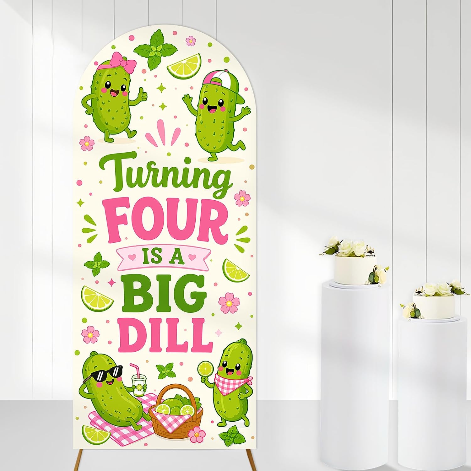 Turning Four is a Big Dill Backdrop Cover Pickle Birthday Party Decorations