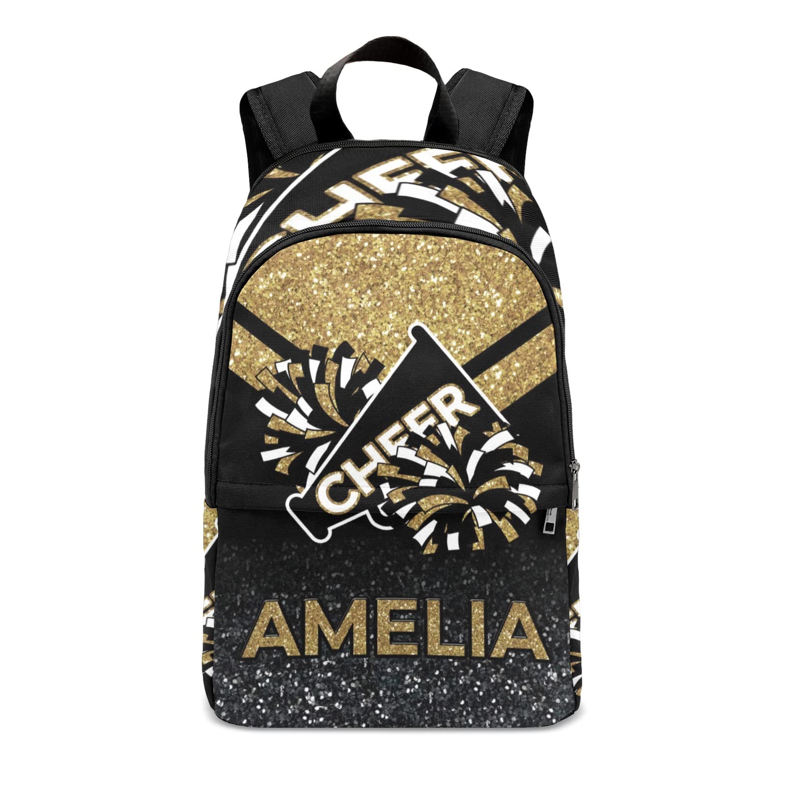 Yeshop Cheerleader Gold Personalized Backpack for Teen Boys Girls,Custom Travel Backpack Bookbag Casual Bag Name Gift 11.8"(L) x 5.51"(W) x 17.72"(H)
