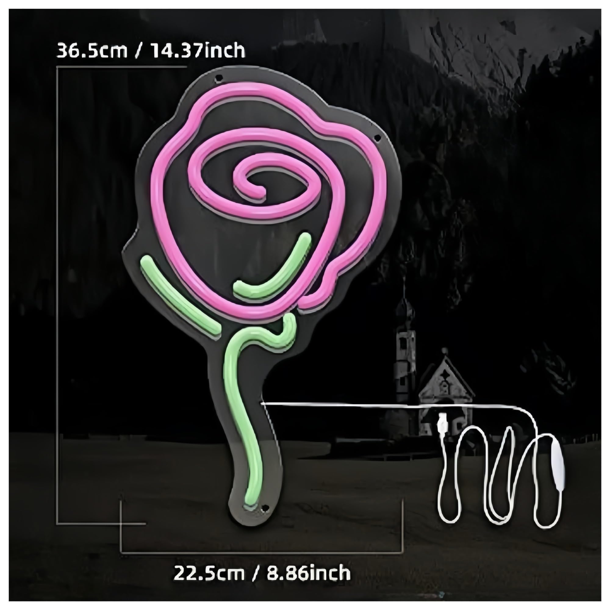 Fiore di per rosa per insegna al per neon per alimentazione per dimmerabile 22,5 cm × 36 neon