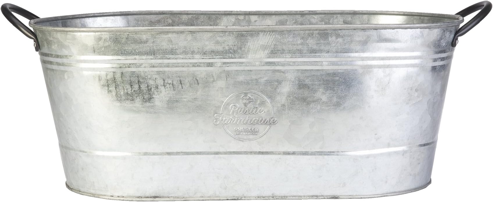 16" Oval Washtub Planter, Aged Galvanized Finish