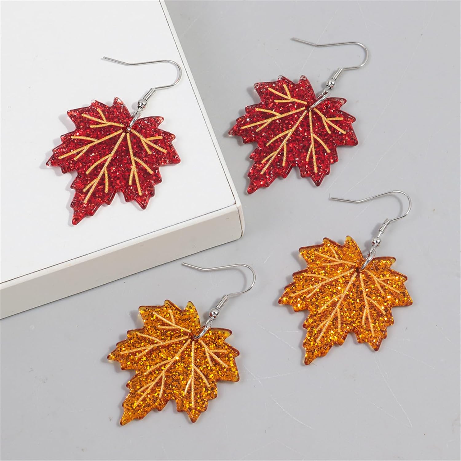 MALOYANVE Maple Earrings for Women Unique Acrylic Lightweight Autumn Red Fall Turkey Pumpkin Maple Leaf Dangle Earrings Maple Leaf Tassels Drop Earrings Thanksgiving Day Party Holiday Trendy Jewelry Gifts - Image 6
