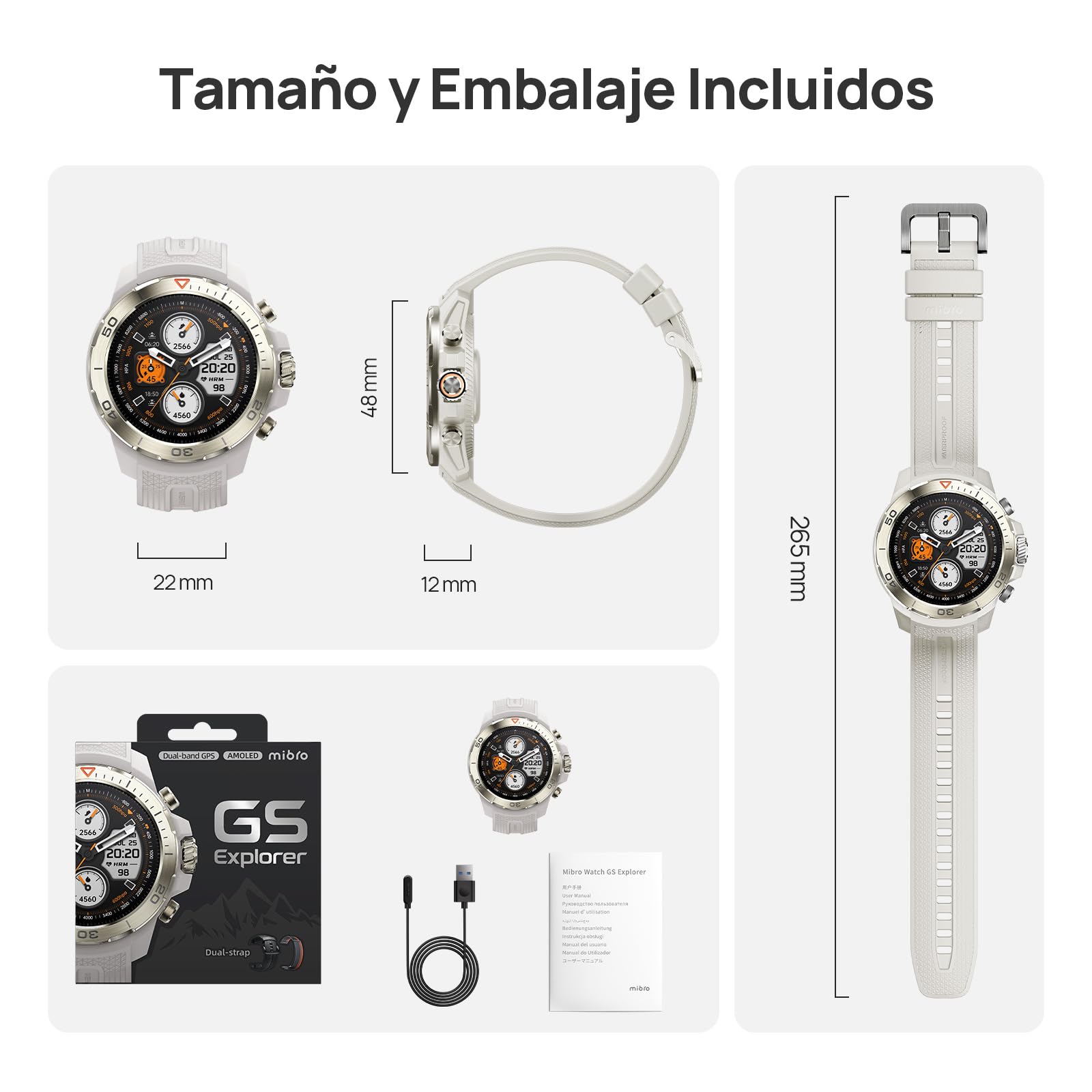 Mibro Watch GS Explorer 10ATM Impermeable, 2025 Nuevo Militar Reloj Inteligente Hombre con GPS,150 Modos Deportivos, Notificaciones, Altímetro, Barómetro, Smartwatch para Android iOS (Blanco)