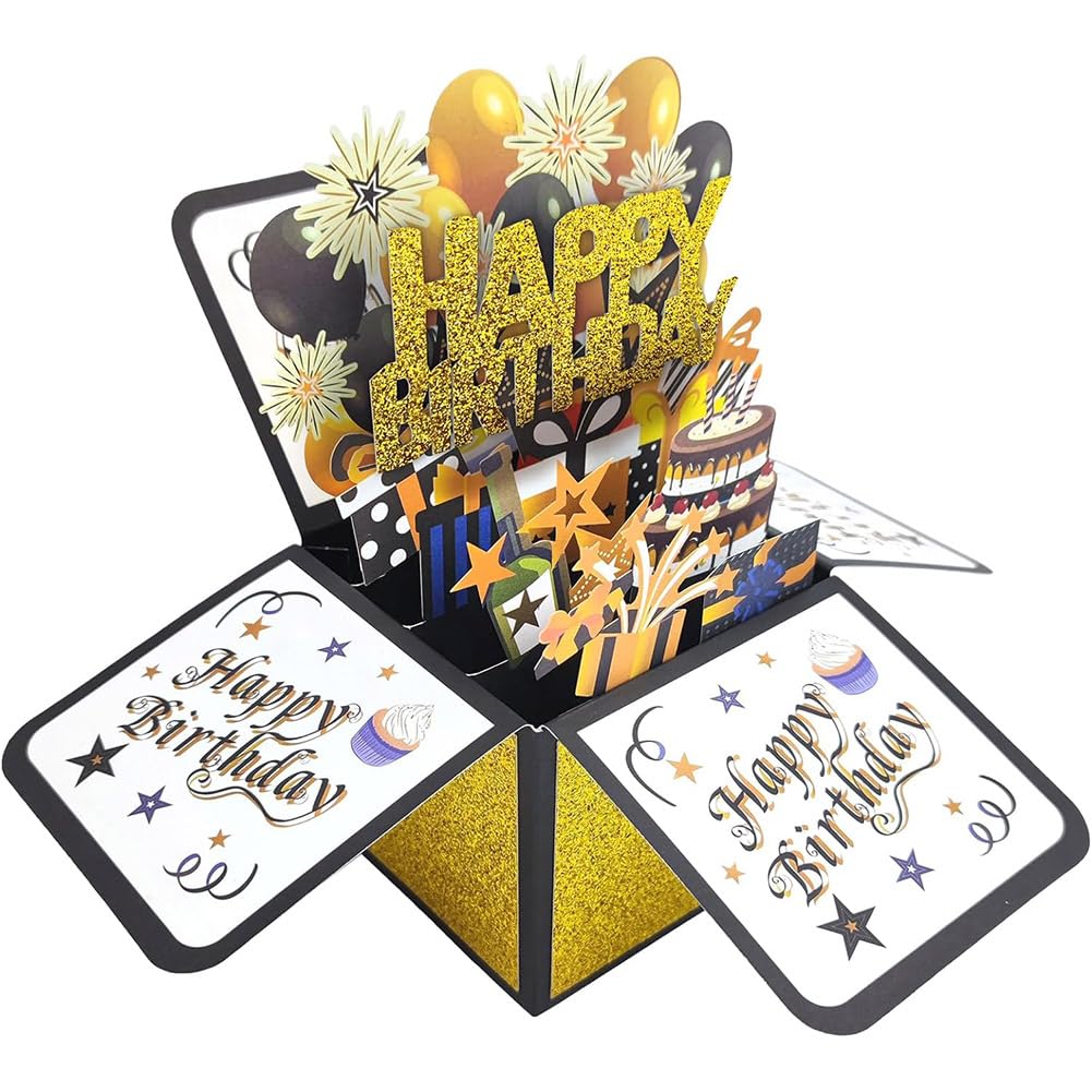 3D Pop-up Birthday Card Set – Black And Gold, With Free Envelope, Perfect For Girlfriend Or Boyfriend, Unbranded
