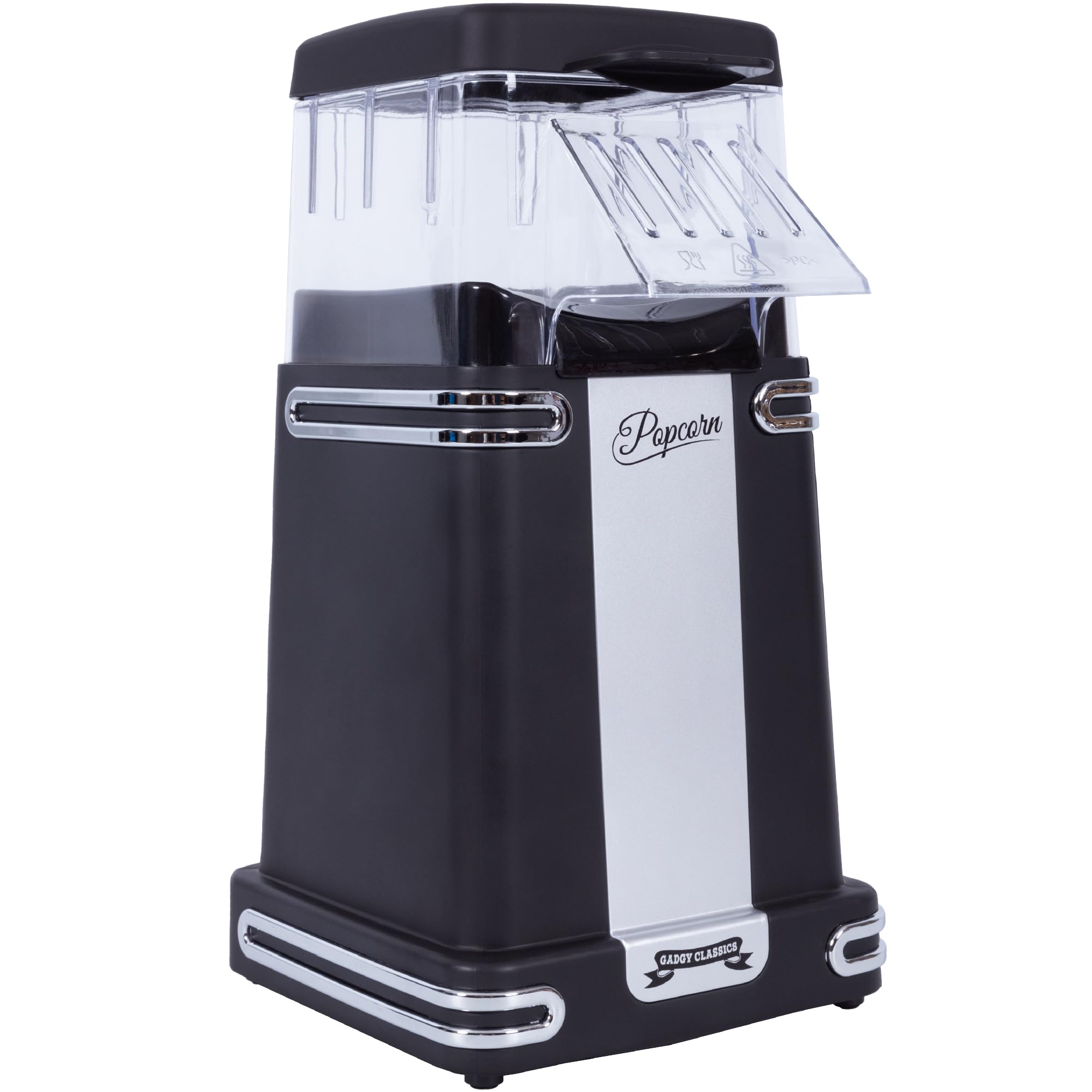 Gadgy Machine à Pop-Corn - Appareil à Popcorn - Machine à Pop-Corn à Air Chaud Rapide - Sans Huile, sans Graisse - avec Tasse à Mesurer et Couvercle Supérieur Amovible - Revêtement Noir Rétro