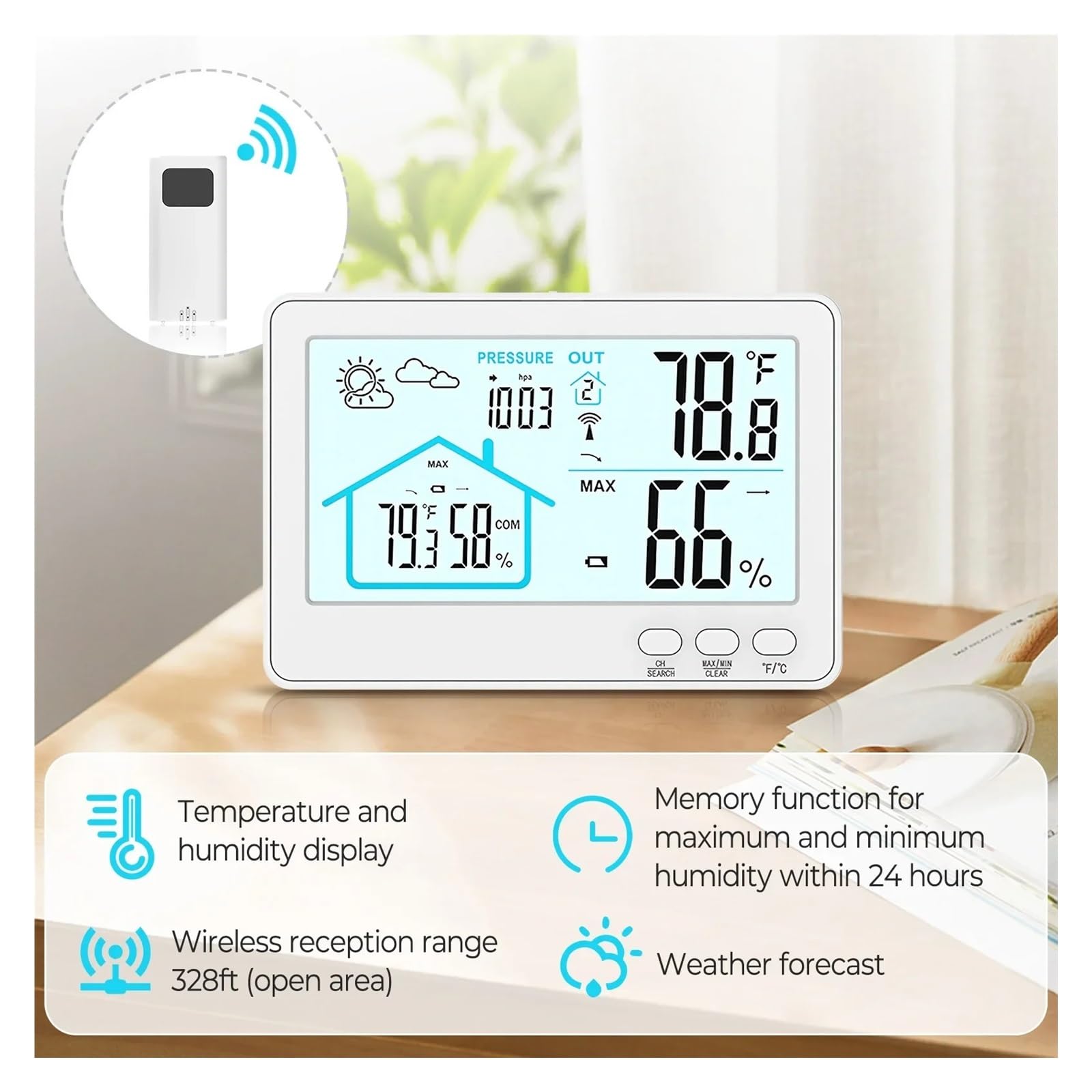 Stacja Pogodowa Prognoza Zewnętrzna Termohigrometr Kryty Zewnętrzny Kolorowy Ekran Monitor Temperatury I Wilgotności Czujnik Termometru Dokładne Pomiary(Black)