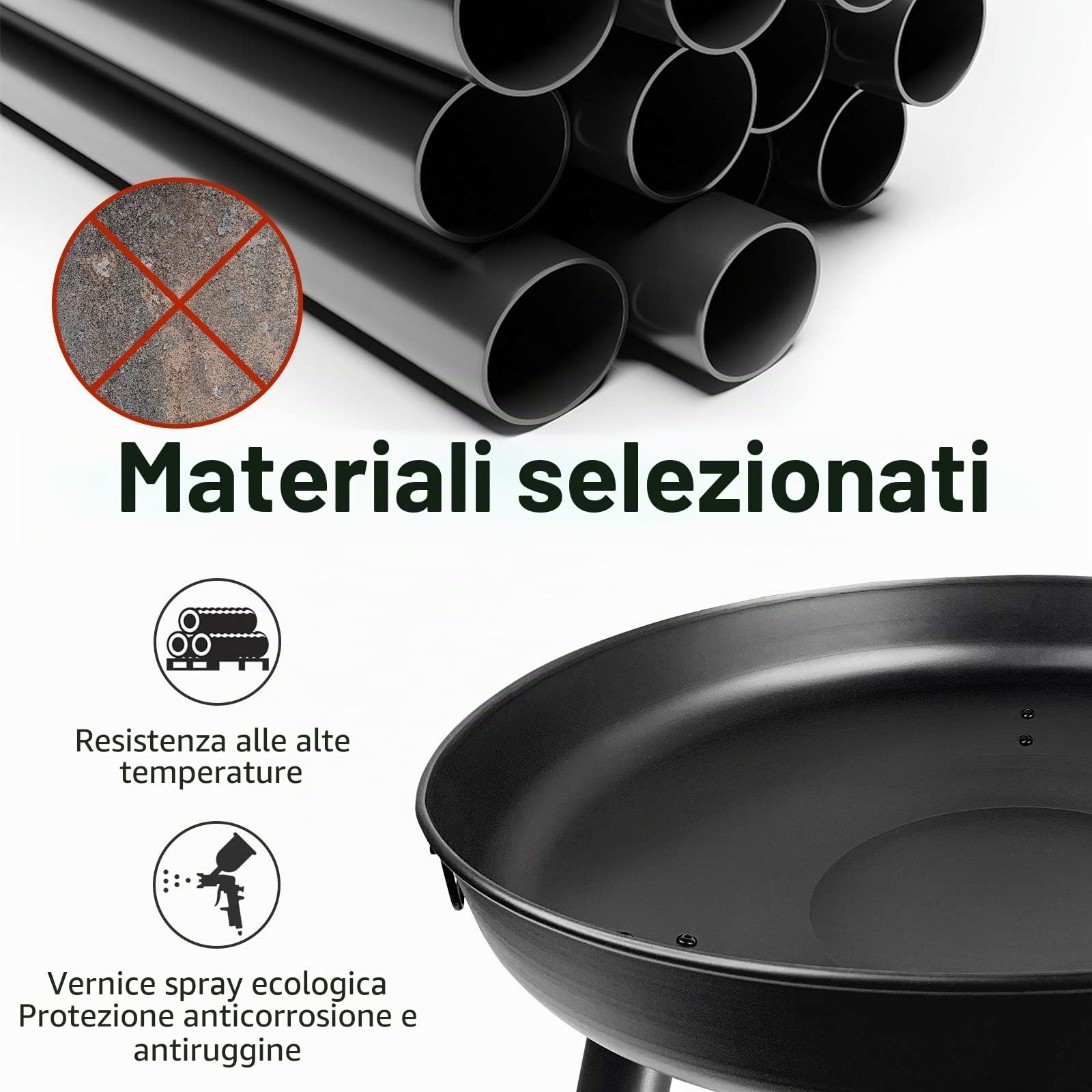 LZQ Braciere Ø 80 cm rotondo braciere gambe anti-ruggine verniciato design Home nero braciere per esterni