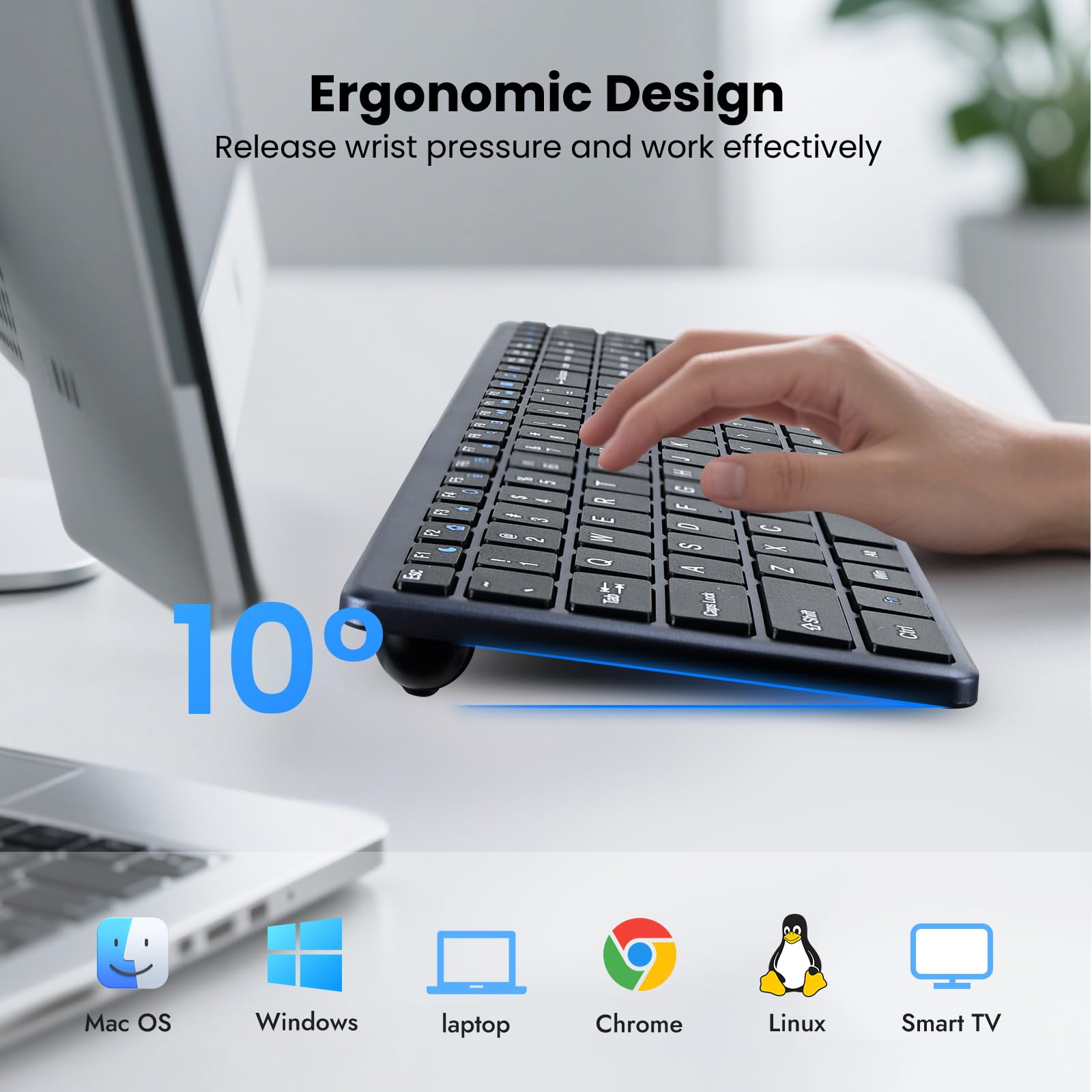 Tastiera wireless da 2,4 G, USB-A/C, ultra sottile, silenziosa, tastiera per PC, 19 tasti multimediali, tastierino numerico, plug & play, Ergo senza ritardi, lunga durata della batteria per tablet