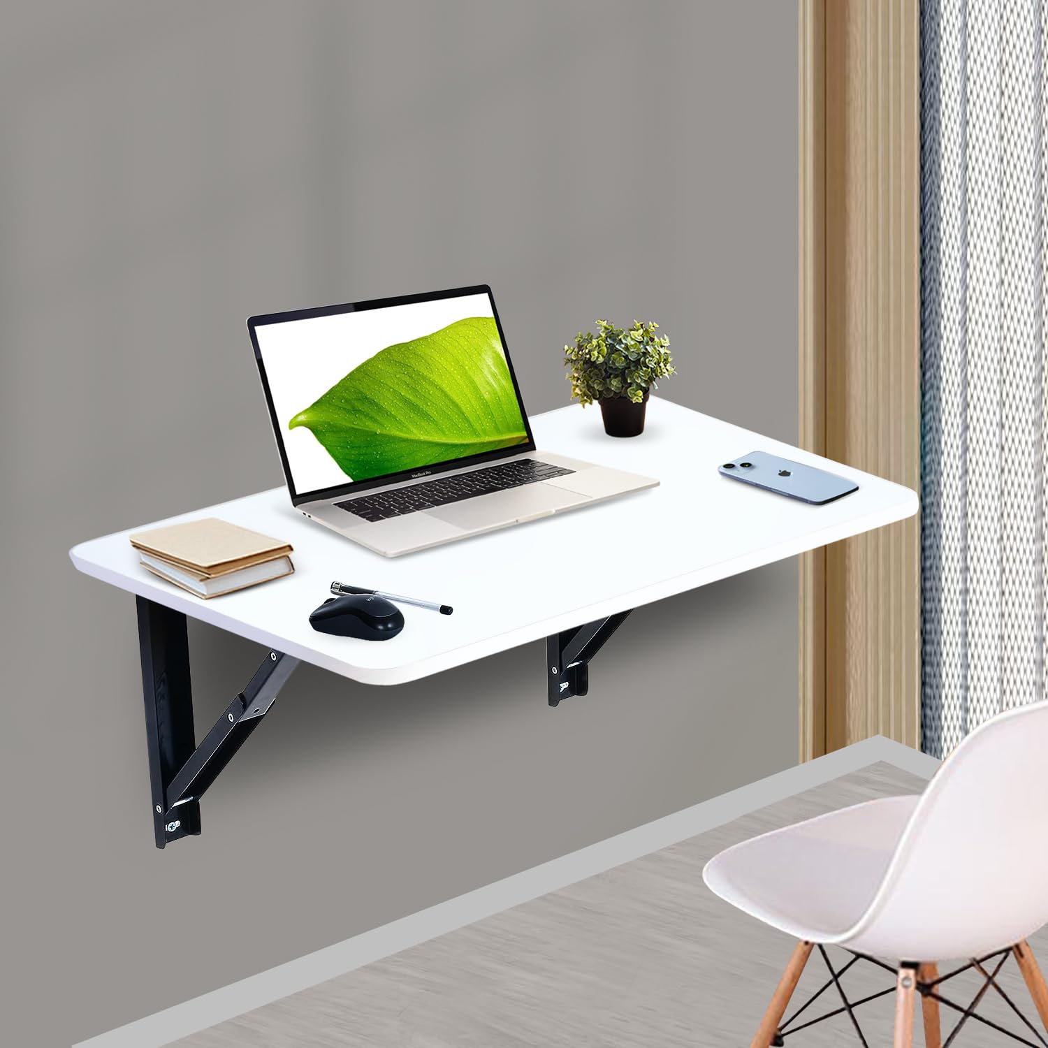 wow craft Engineered Wood Wall-Mounted Multipurpose Foldable Table | Study Table, Computer Desk, Work Table | 24x16 Inch | Matte Frosty White | DIY