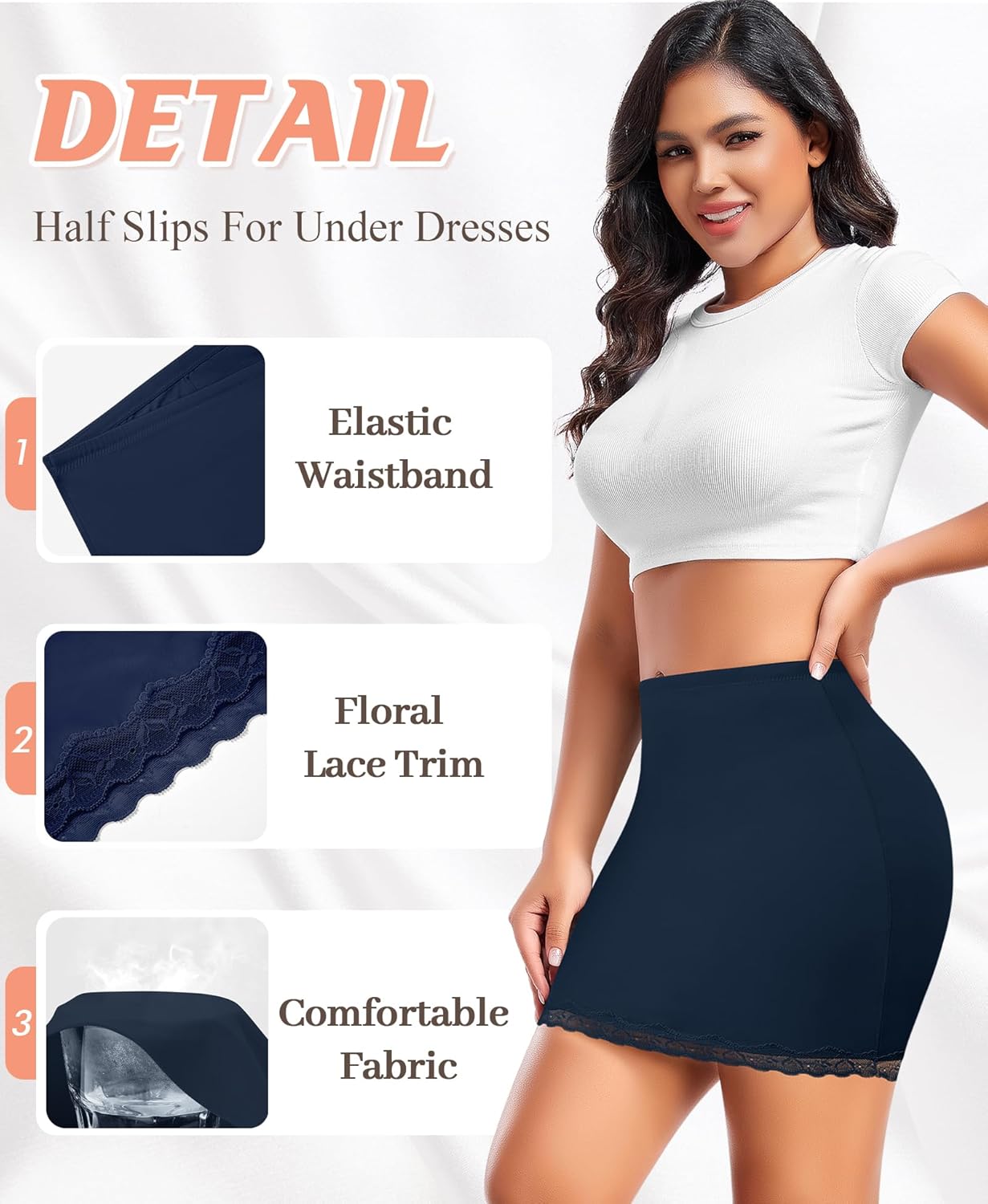 DERCA Half Slips for Women Under Dress Non Cling Lace Trim Slip Skirt Above Knee Underskirt for Dresses - Image 4