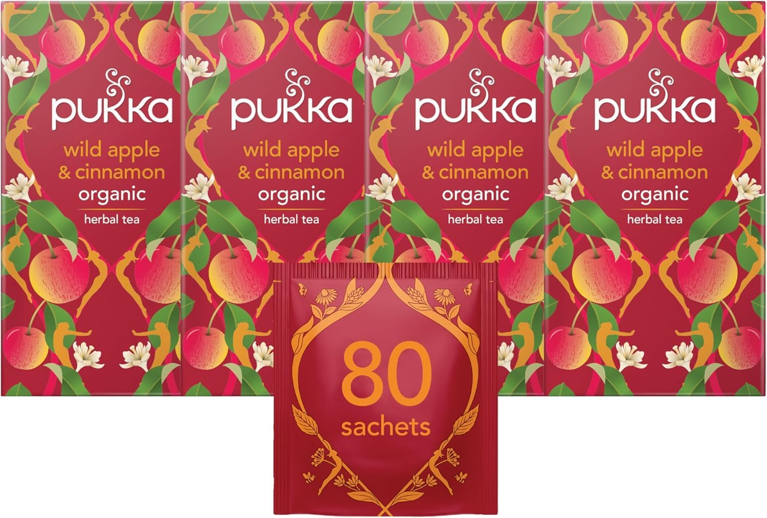 Pukka Herbs Wild Apple & Cinnamon Organic Herbal Tea, 80 Teabags
