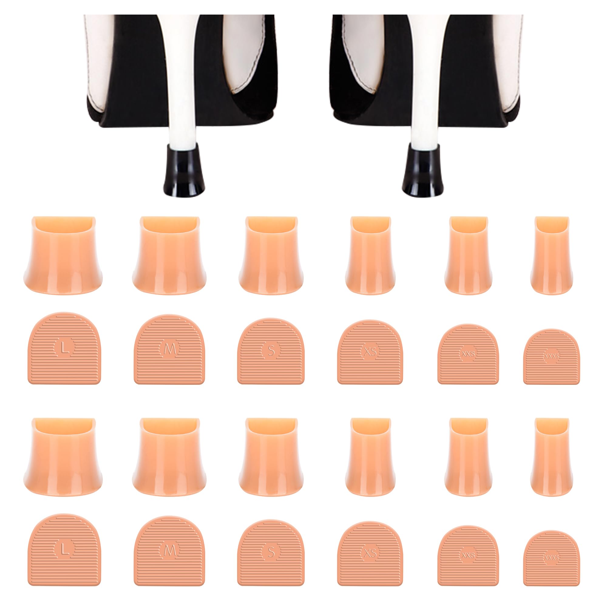 6 Sizes Heel Protective Heel Caps,High Heel Protectors Tip Covers, Noise Reducing Non-Slip Heel Caps for High Heels,Perfect for Weddings, Races (12 Pairs Apricot)