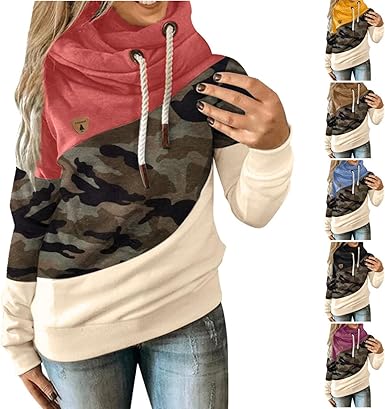 Amazon.com: Sudaderas con capucha para mujer, cuello redondo, manga larga,  camuflaje, empalme de contraste, casual, sudaderas con capucha : Deportes y  Actividades al Aire Libre