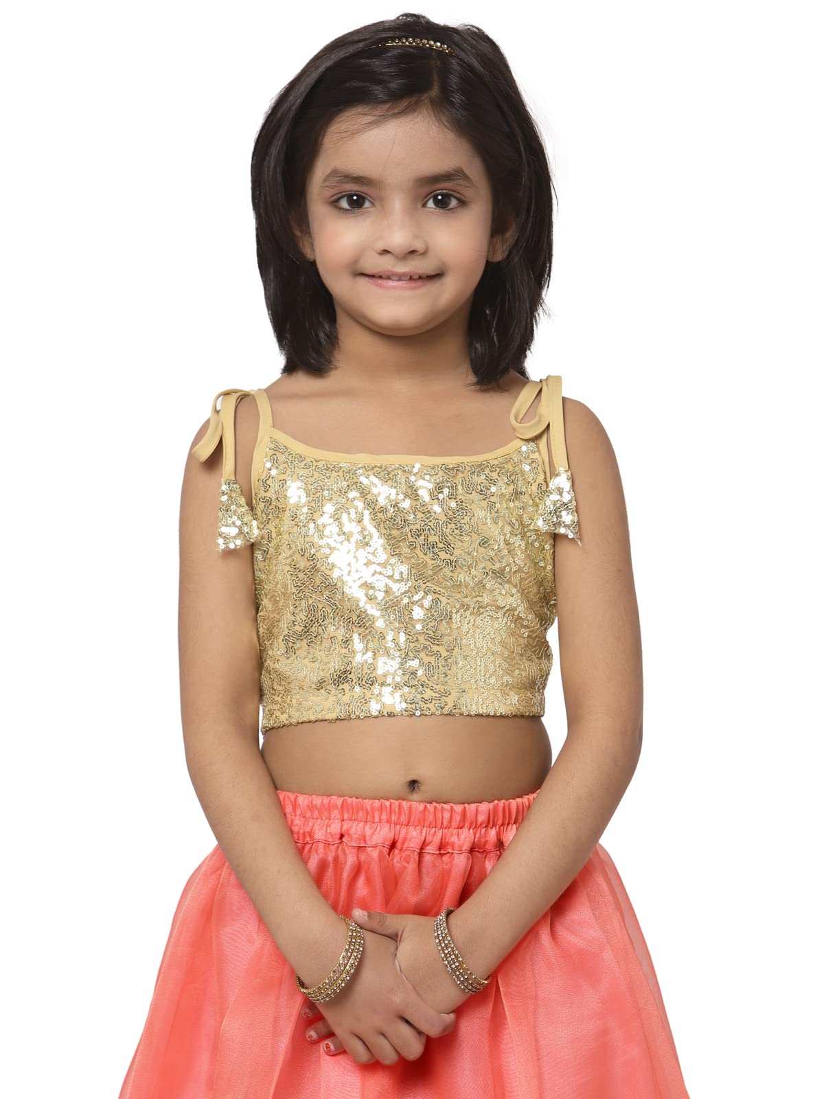 studio rasaGirls Net Sequins Embroidered Tie-up Kids top for Wedding Festive Party