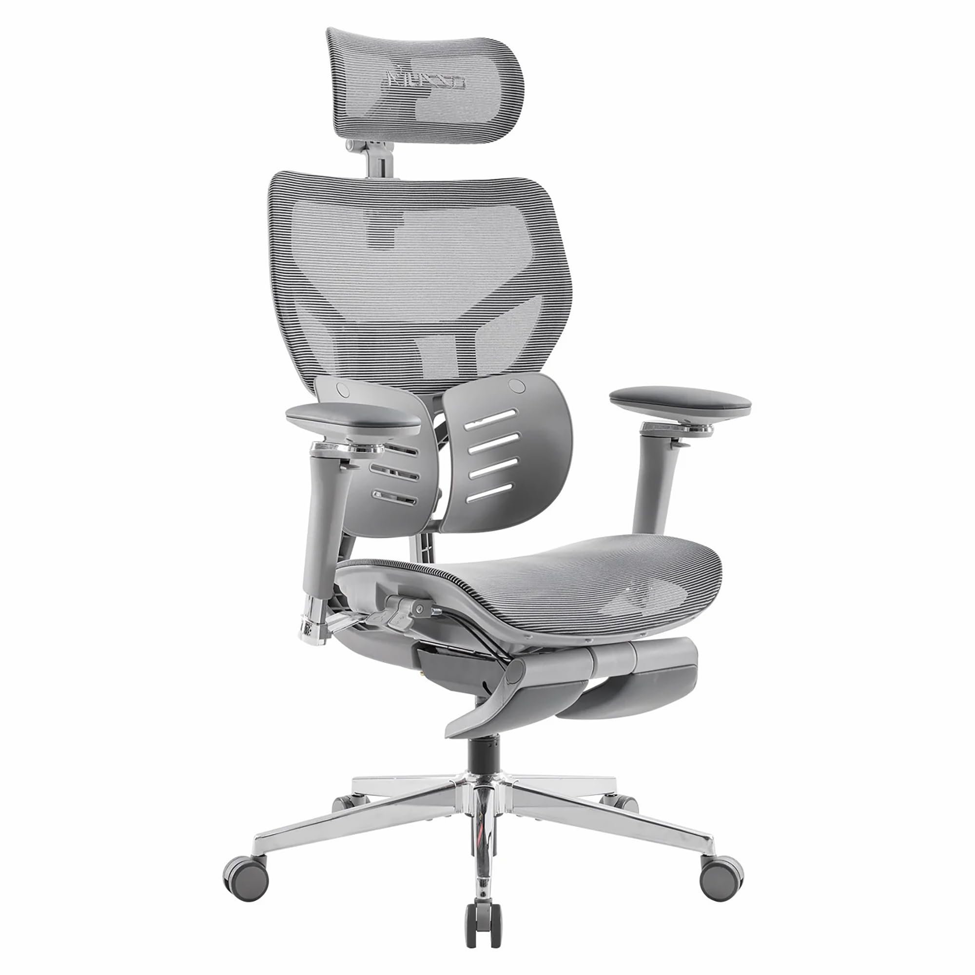 MUSSO X700 Ergonomiczne krzesło biurowe z podparciem lędźwiowym GlideTrack, podłokietniki 6D, zagłówek 4D, przesuwne siedzisko i podnóżek, inteligentny komfort do pracy, nauki i gier (ciemnoszary)