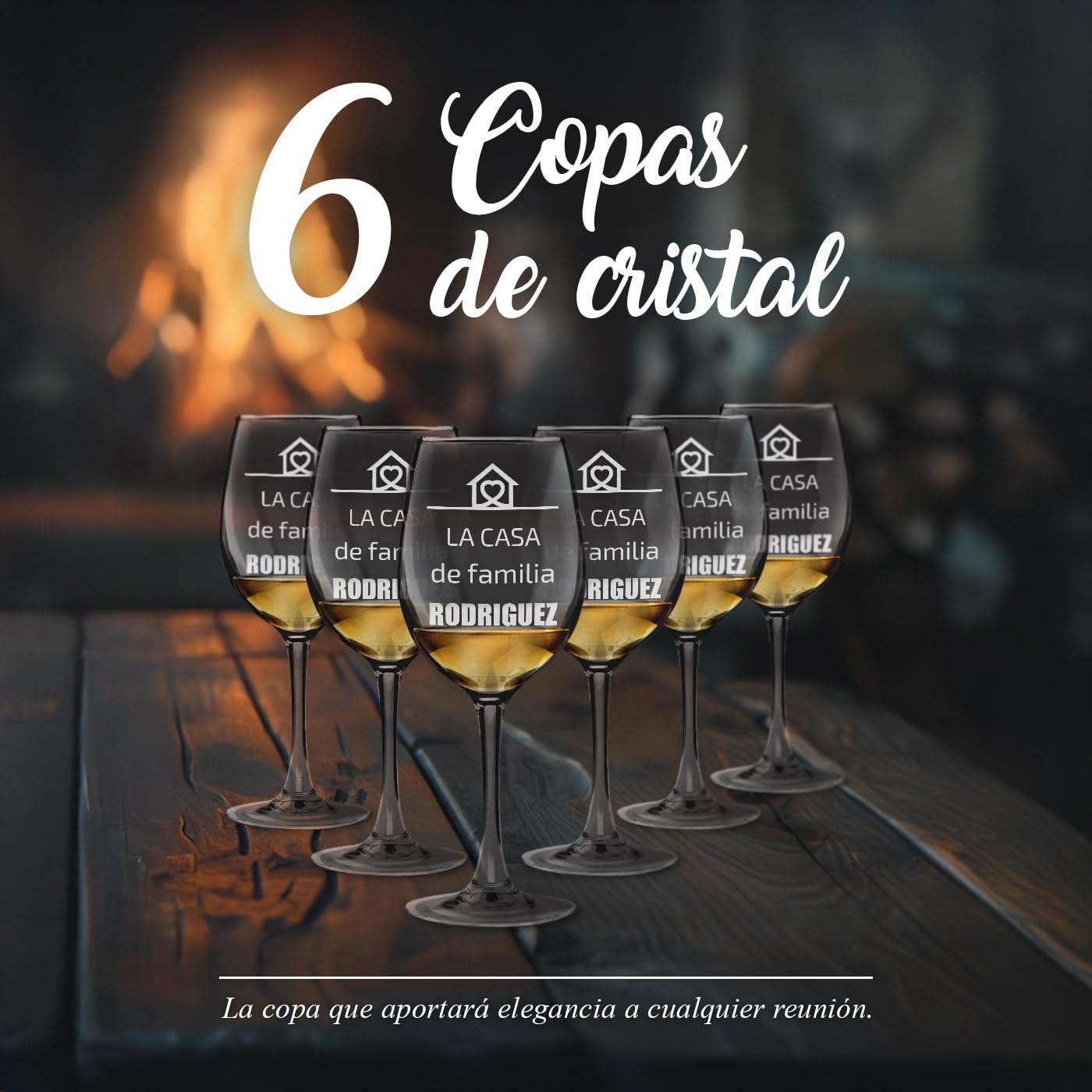 Maverton Set de 6 Copas de Vino Personalizadas 350ml - Vidrio Transparente con Grabado - Regalos de Parejas Aniversario Boda Regalos Originales para Hombre y Mujer - Casa