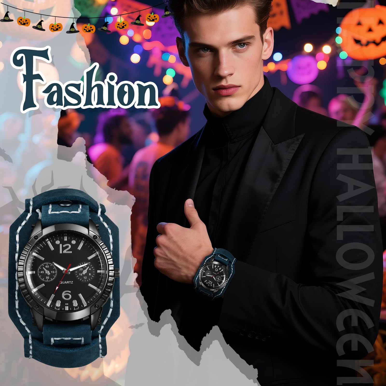 Oidea Steampunk - Reloj de pulsera de cuero para hombre y mujer, estilo vintage, punk, rock, banda ancha, analógico, cuarzo, esfera grande, esfera redonda, reloj deportivo casual para exteriores
