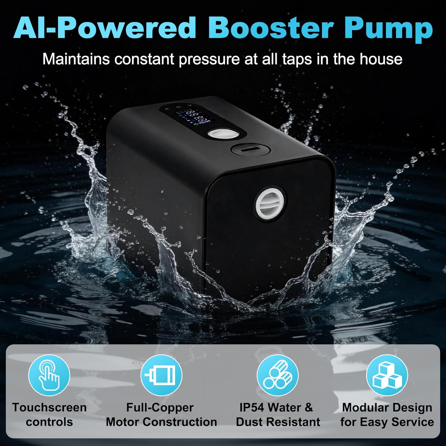 Water Pressure Booster Pump，Automatic Variable Speed, Constant Pressure, Integrated Design,or Home, Shower, Garden Irrigation, Shallow Well，RV High Pressure Energy Saving Water Pump110V