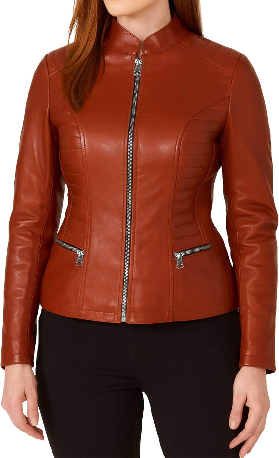 LIVEEVIL Womens Leather Jacket - Genuine Lambskin Motorcycle Fitted Leather Jacket Women - Quilted Cafe Racer Biker Jackets