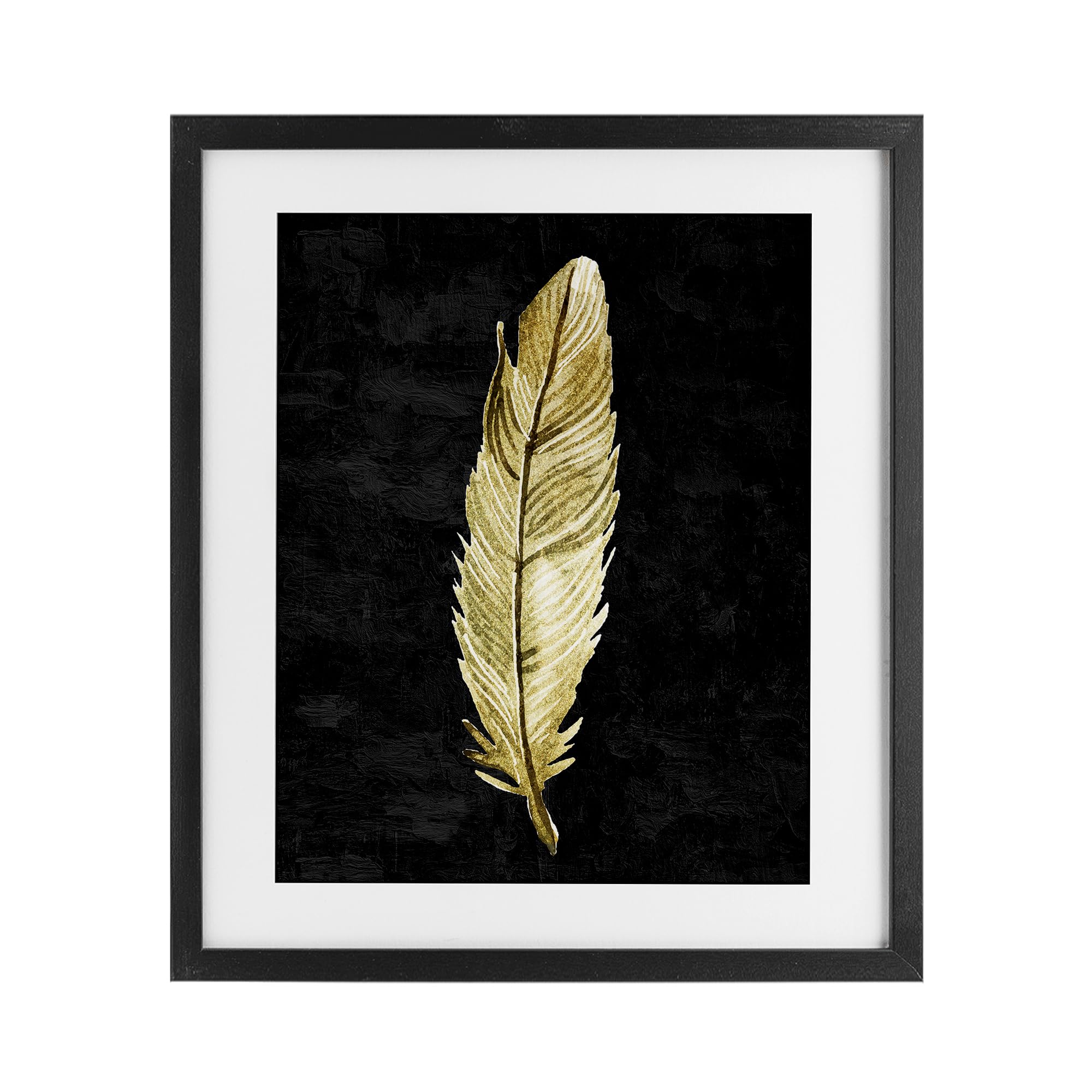 Stupell Industries Curved Feather on Black Black Framed Print Under Glass, design by Kim Allen, 21 x 17