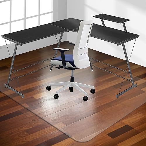 Tapete para silla de oficina para suelo de madera dura, 63 x 51 pulgadas, protector transparente para oficina y hogar, tapete antideslizante para