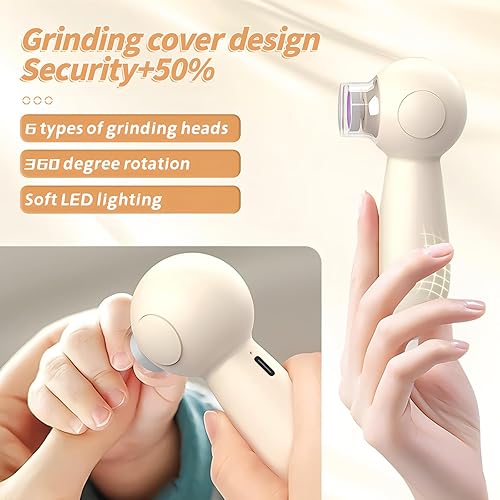 Miniatura 2 de Lima de uñas eléctrica para bebés, kit eléctrico de recortadora de uñas de bebé con carga USB, con 6 cabezales de molienda y luz LED para niños