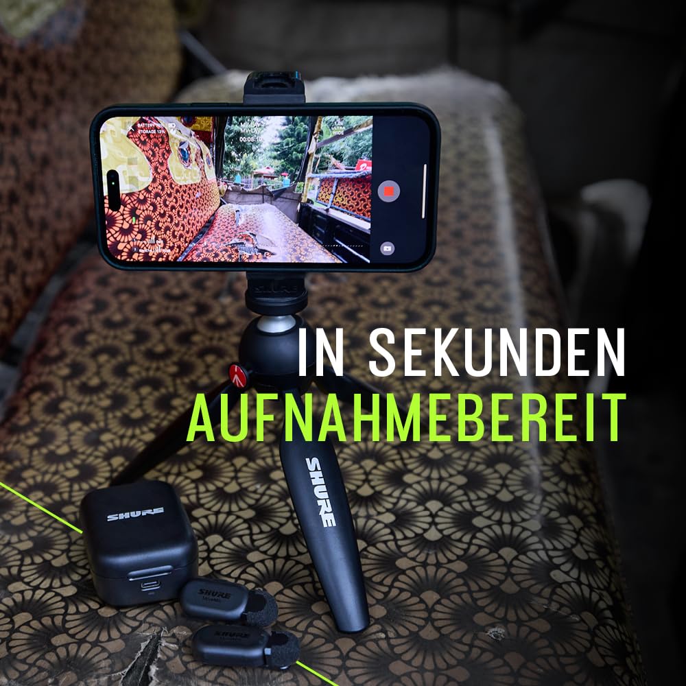 Shure MoveMic Two-Professonelle Funk-Ansteckmikrofone für iPhone & Android, 2 Bluetooth Mini Mics, 24 Stunden Ladezeit, Schnelles Setup, IPX4, Kompakte & tragbare Ansteckmikros (MV-TWO-Z6)