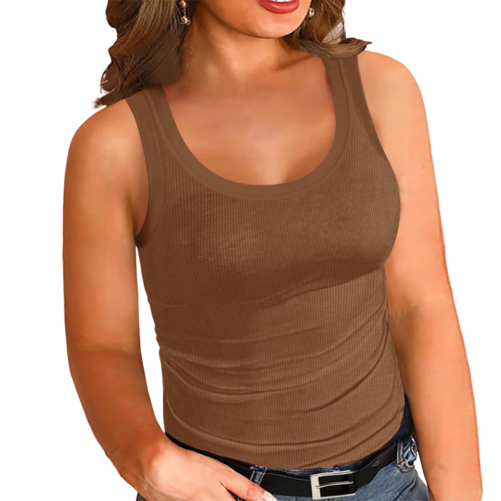 Women's Plus Size Tank Tops Summer Sleeveless Scoop Neck Cami Top Shirt Ribbed Knit Basic Casual Racerback Blouse