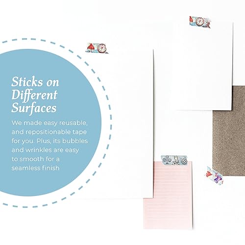 Miniatura 6 de Serenity Fair Alicia en el país de las maravillas cinta washi de acuarela, rollo de cinta adhesiva reutilizable, suministros de manualidades