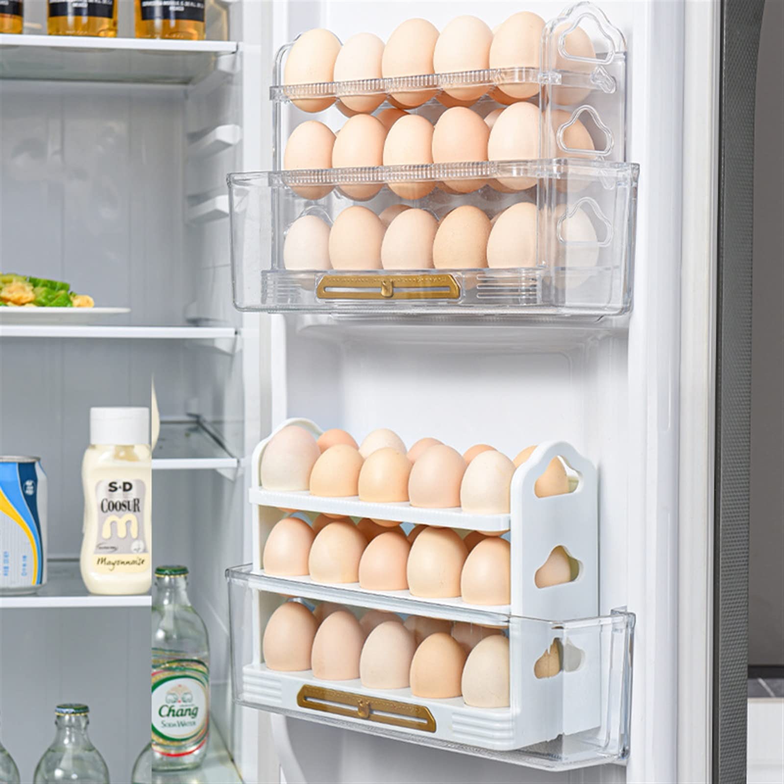 Contenedor de Huevos para refrigerador Caja de Almacenamiento de Huevos Refrigerador de 3 Capas Soporte para Huevos Flip Egg Storage Rack Bandeja Contenedor