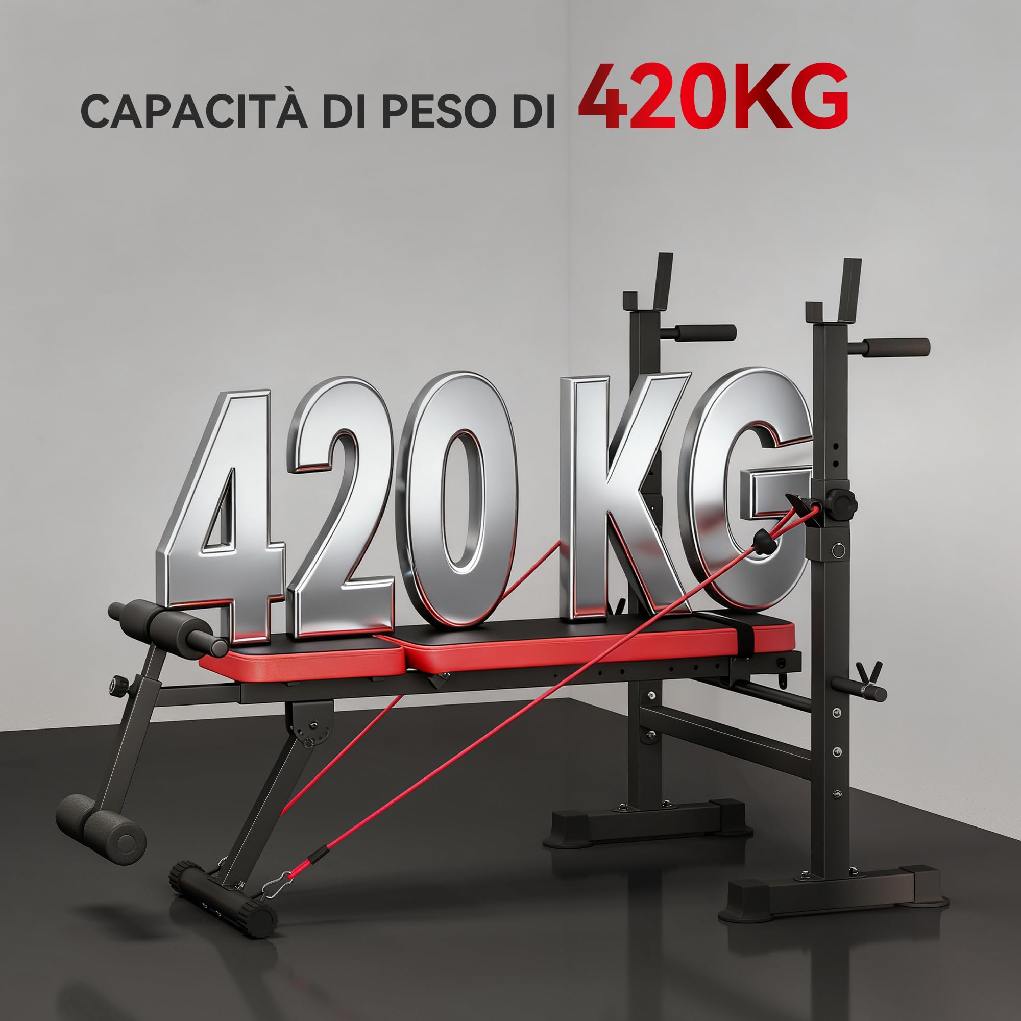 SPORTNOW Hantelbank 420 kg, verstellbare Bankdrücken-Ablage, Dip-Station
