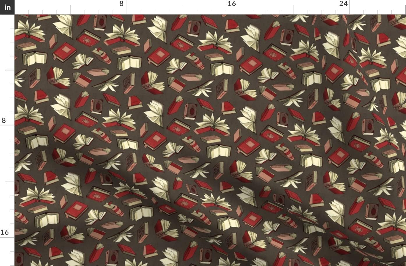 Spoonflower Fabric - Book Storm Books Reading Library Red Pink Printed on Organic Cotton Sateen Fabric by The Yard - Sewing Quilting Apparel Home Decor