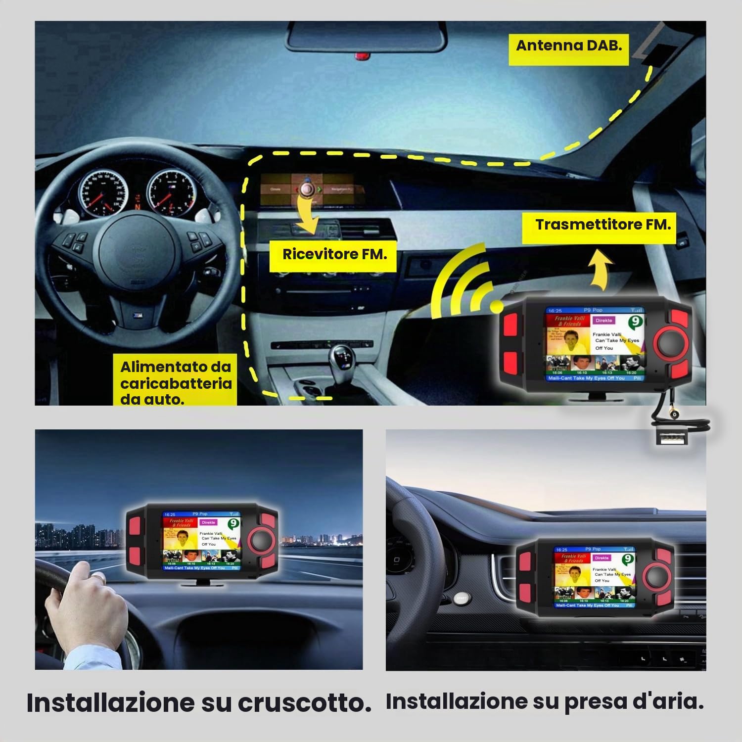Radio DAB/DAB+ Adattatore per Autoradio, Digital DAB Radio Portatile con Display LCD da 2,4" e Trasmettitore FM Vivavoce Bluetooth TF Play AUX Adattatore Radio DAB Plus per auto